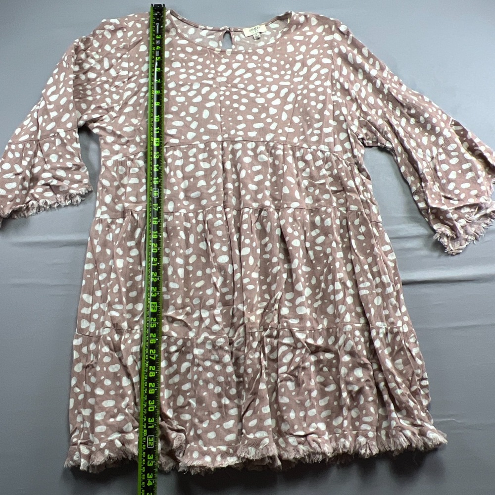 Umgee Shift Dress Womens Medium Dusty Pink White Organic Spot Print Frayed Trim - Picture 7 of 9